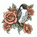 penguin, rose, paw print tattoo design idea