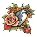 penguin, rose, paw print tattoo design idea