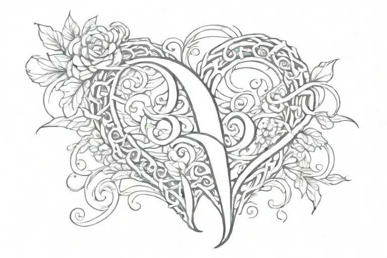 thin heart with the letter b incorporated tattoo design idea