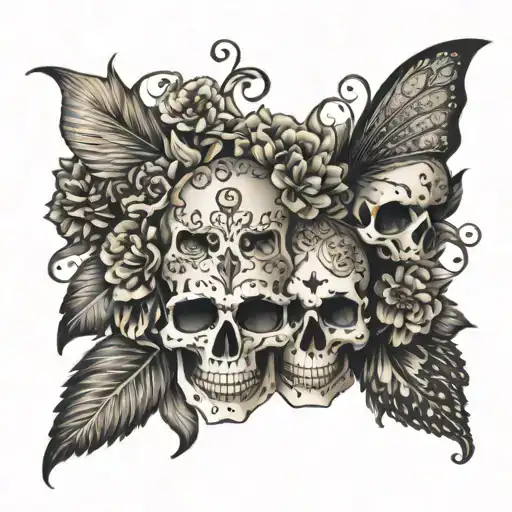 negative floral ornamental skulls bugs tattoo design idea