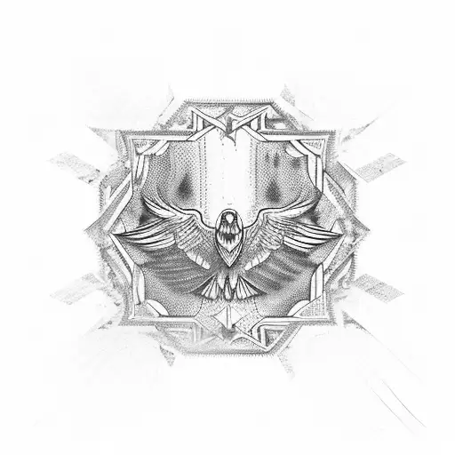 A soaring eagle with intricate geometric patterns tattoo design idea