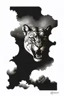cougar snarling surrounded by dark clouds forming the shape tattoo design idea