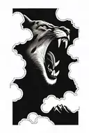 cougar snarling surrounded by dark clouds forming the shape tattoo design idea