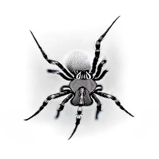 Alian spider going down on web string, black and white, realism, detalised, hdr, best quality tattoo design idea
