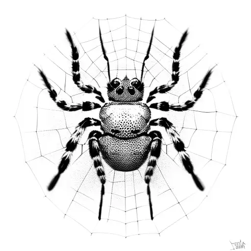 Alian spider going down on web string, black and white, realism, detalised, hdr, best quality tattoo design idea