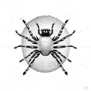 Alian spider going down on web string, black and white, realism, detalised, hdr, best quality tattoo design idea