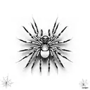 Alian spider going down on web string, black and white, realism, detalised, hdr, best quality tattoo design idea