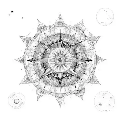 A celestial map of the stars and planets forming a mandala tattoo design idea