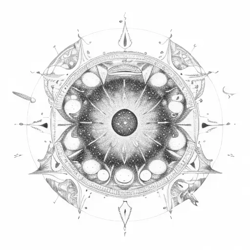 A celestial map of the stars and planets forming a mandala tattoo design idea