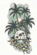 305 and miami city and palm trees tattoo design idea