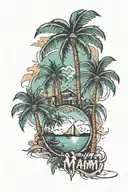 305 and miami city and palm trees tattoo design idea