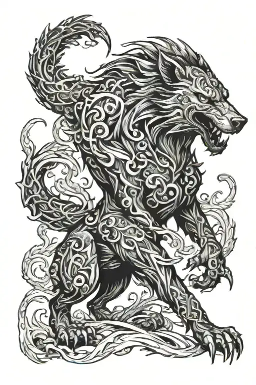 fenrir fighting ragnarok tattoo design idea