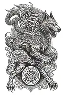 fenrir fighting ragnarok tattoo design idea