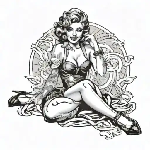 pinup of a sexy woman posing tattoo design idea