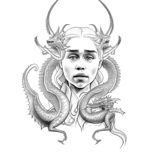 Daenerys with three dragona  tattoo design idea