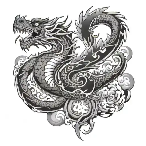 dragon fire clouds surrounding tattoo design idea