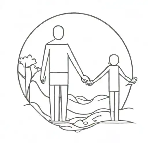 stick figure young woman and father holding hands  tattoo design idea