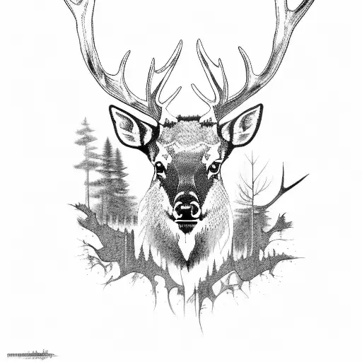 Elk in woods tattoo design idea