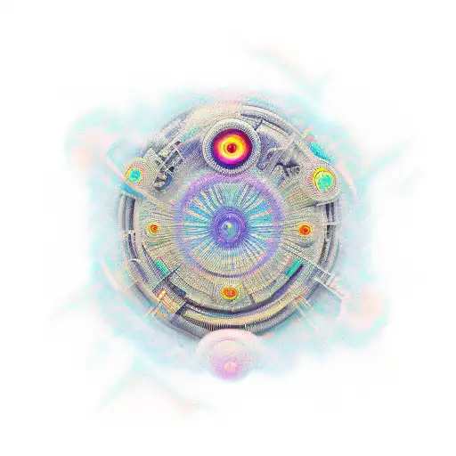 A book with psychedelic patterns and futuristic elements tattoo design idea