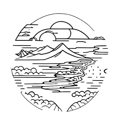 A serene landscape of Big Bend National Park with a cosmic twist tattoo design idea