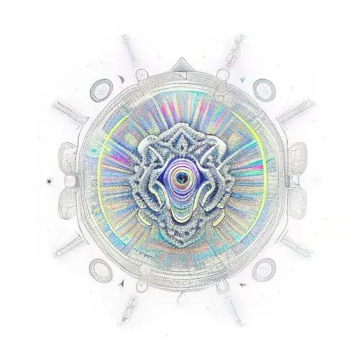 A book with psychedelic patterns and futuristic elements tattoo design idea