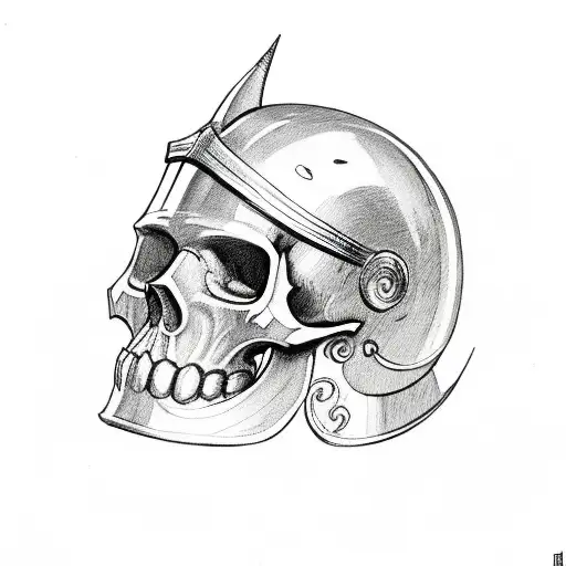 viking skull wearing helmet tattoo design idea