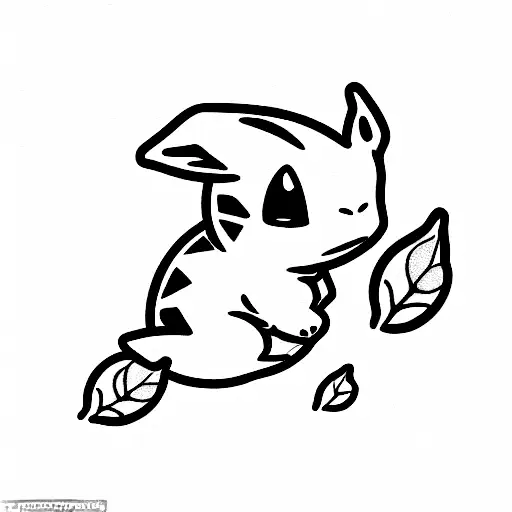 Bulbasaur hiding under leaf from Vaporeon attack tattoo design idea