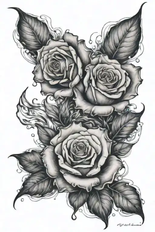 3 roses in the ocean  tattoo design idea