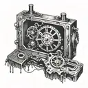 broken safe with 45 caliber bullet shell casing with mechanical clock tattoo design idea