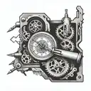 broken safe with 45 caliber bullet shell casing with mechanical clock tattoo design idea