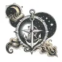 integrate letter D,L,İ and anchor, north star filled sky tattoo design idea