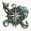 integrate letter D,L,İ and anchor, north star filled sky tattoo design idea