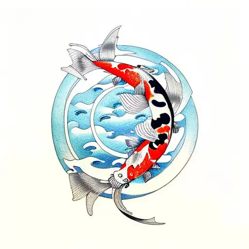 Koi Fish with yin Yang  tattoo design idea