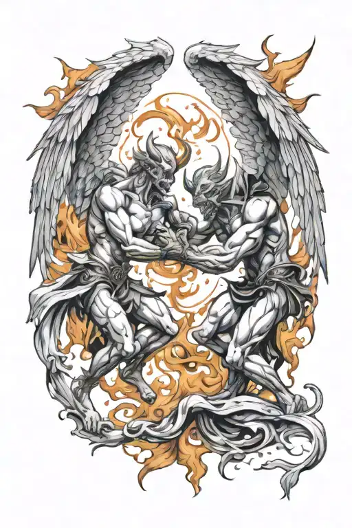 angel demon fight scene tattoo design idea