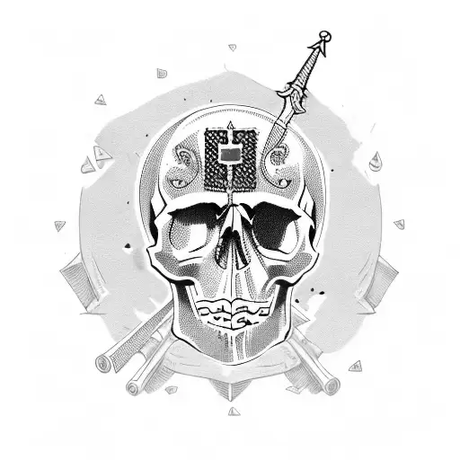 Skull in trash polka style with union flag commando dagger and wording distraction protection  tattoo design idea