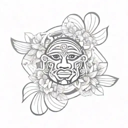 A Puerto Rican Taino tribal tattoo with flowers tattoo design idea