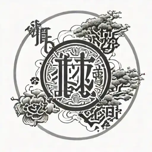 enzo circle with the word family in Japanese kanji in the center tattoo design idea