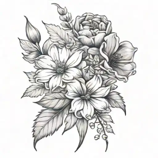 birth month flowers February April May and July birth flower tattoo design idea