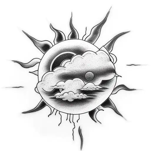rain cloud and sun tattoo design idea