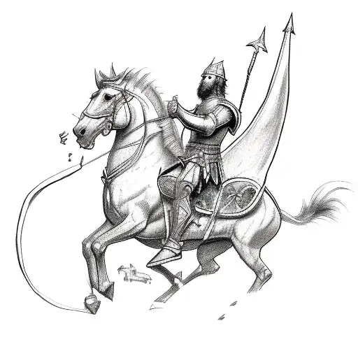 A sketch-style tattoo capturing the essence of Saint George's bravery, as he rides a horse and fearlessly battles a dragon tattoo design idea