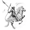 A blackwork tattoo featuring a powerful image of Saint George on horseback, triumphantly slaying a dragon tattoo design idea