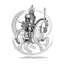 A blackwork tattoo featuring a powerful image of Saint George on horseback, triumphantly slaying a dragon tattoo design idea