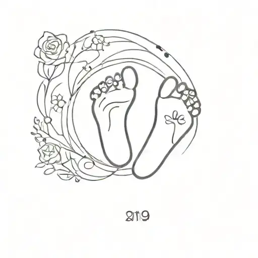 newborn foot print with date 6.5.2019 tattoo design idea