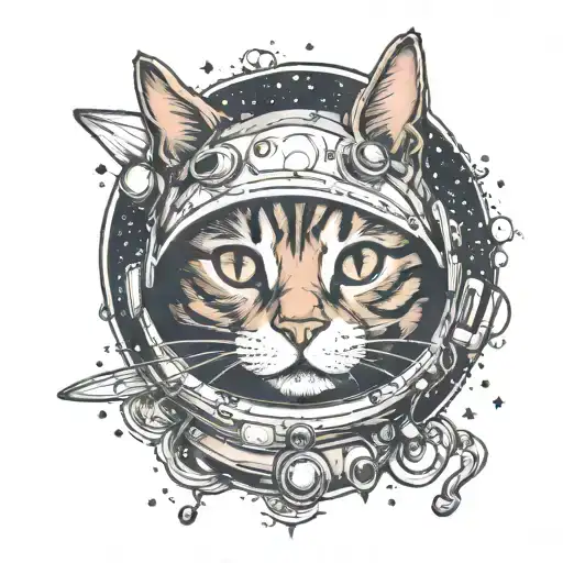 cat in space  tattoo design idea