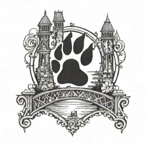 dog paw and bridge tattoo design idea