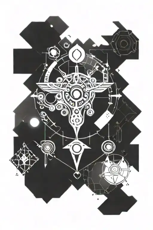 witch symbols, moon, eye, taurus zodiac sign tattoo design idea