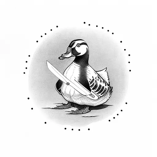duck wearing crocs holding knife tattoo design idea