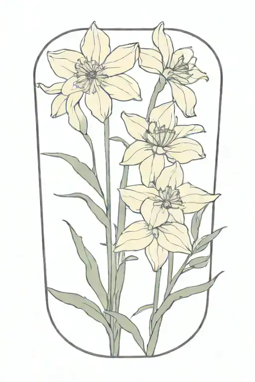 narcissus violet lavender and sage flower bouquet with stems and minimal leaves  tattoo design idea