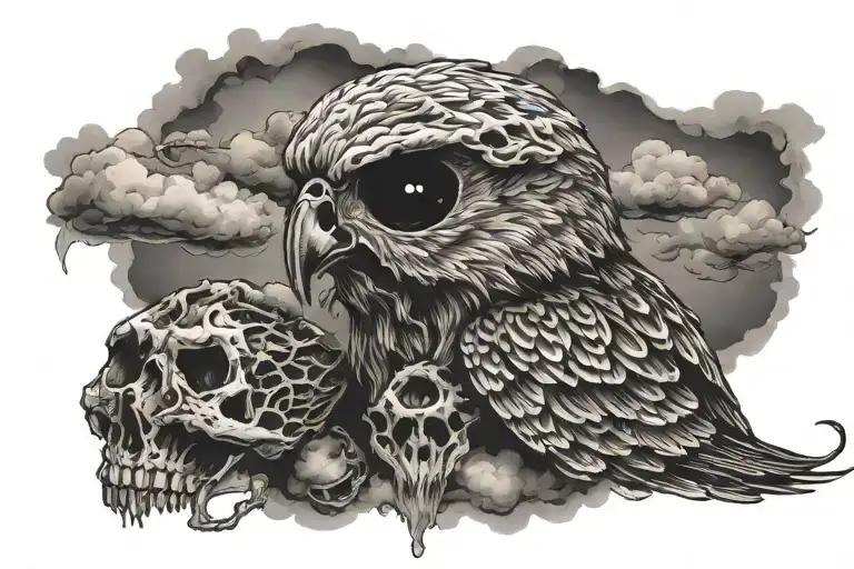 falcon skull clouds fading tattoo design idea