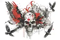 falcon skull clouds fading tattoo design idea